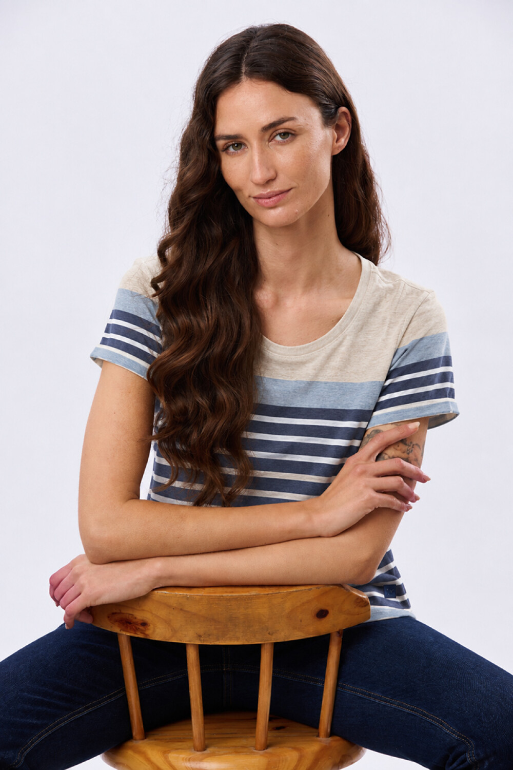 REMERA RAYADA DE ALGODÓN Beige