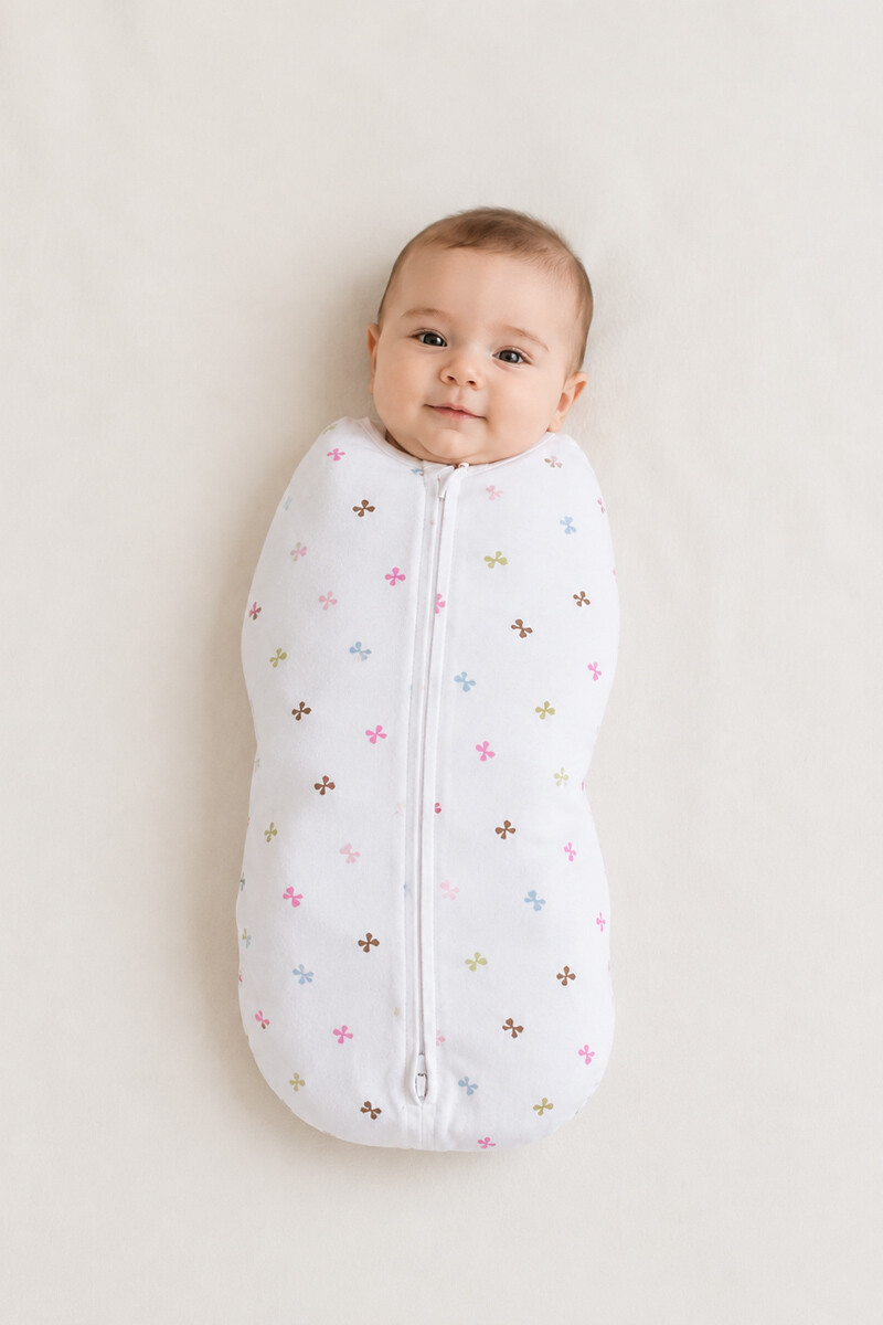 Manta envolvente para bebés - Blanco con moñitas 
