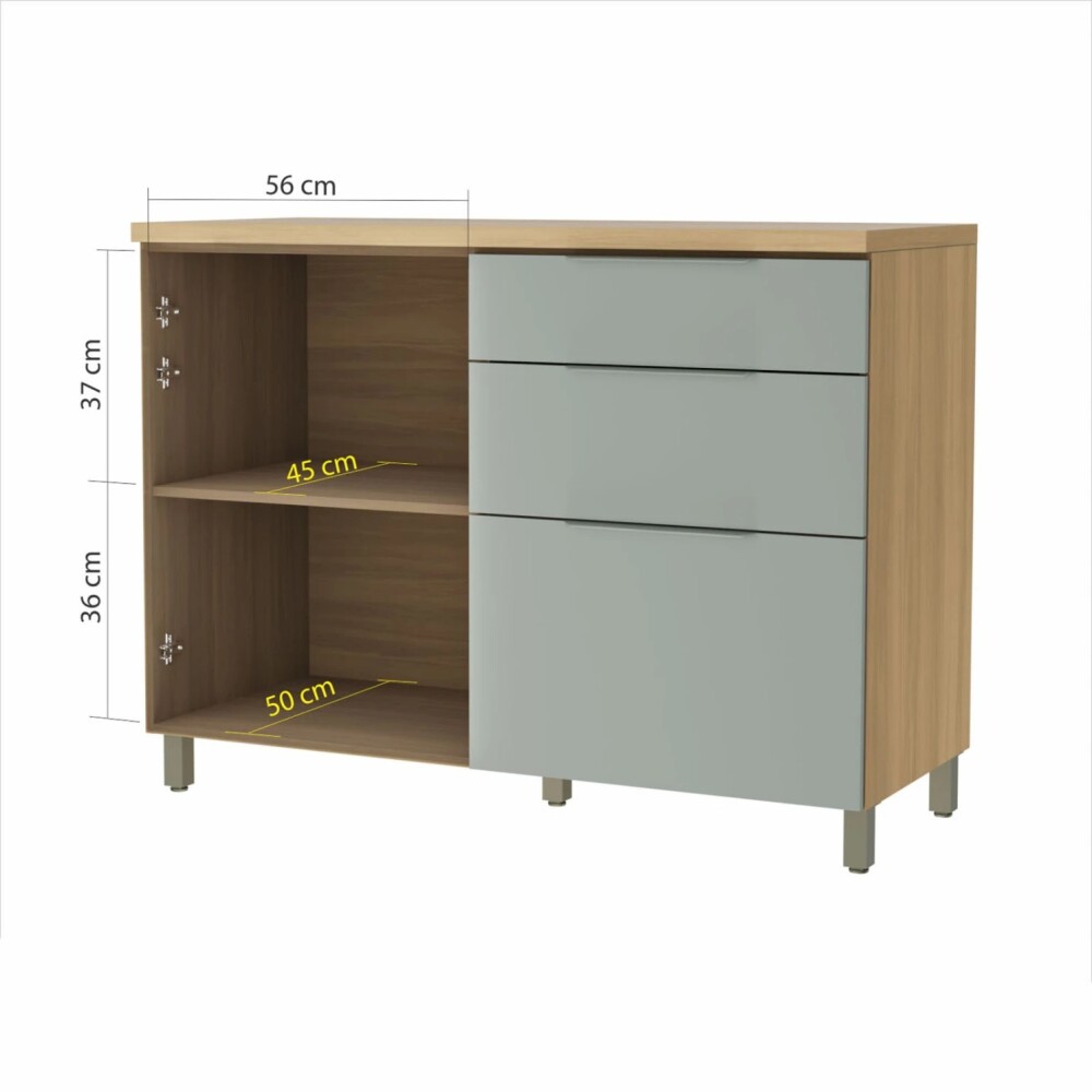 Bajo mesada 120 cm - 1 Puerta Basculante 4 cajónes - Rainha Gris