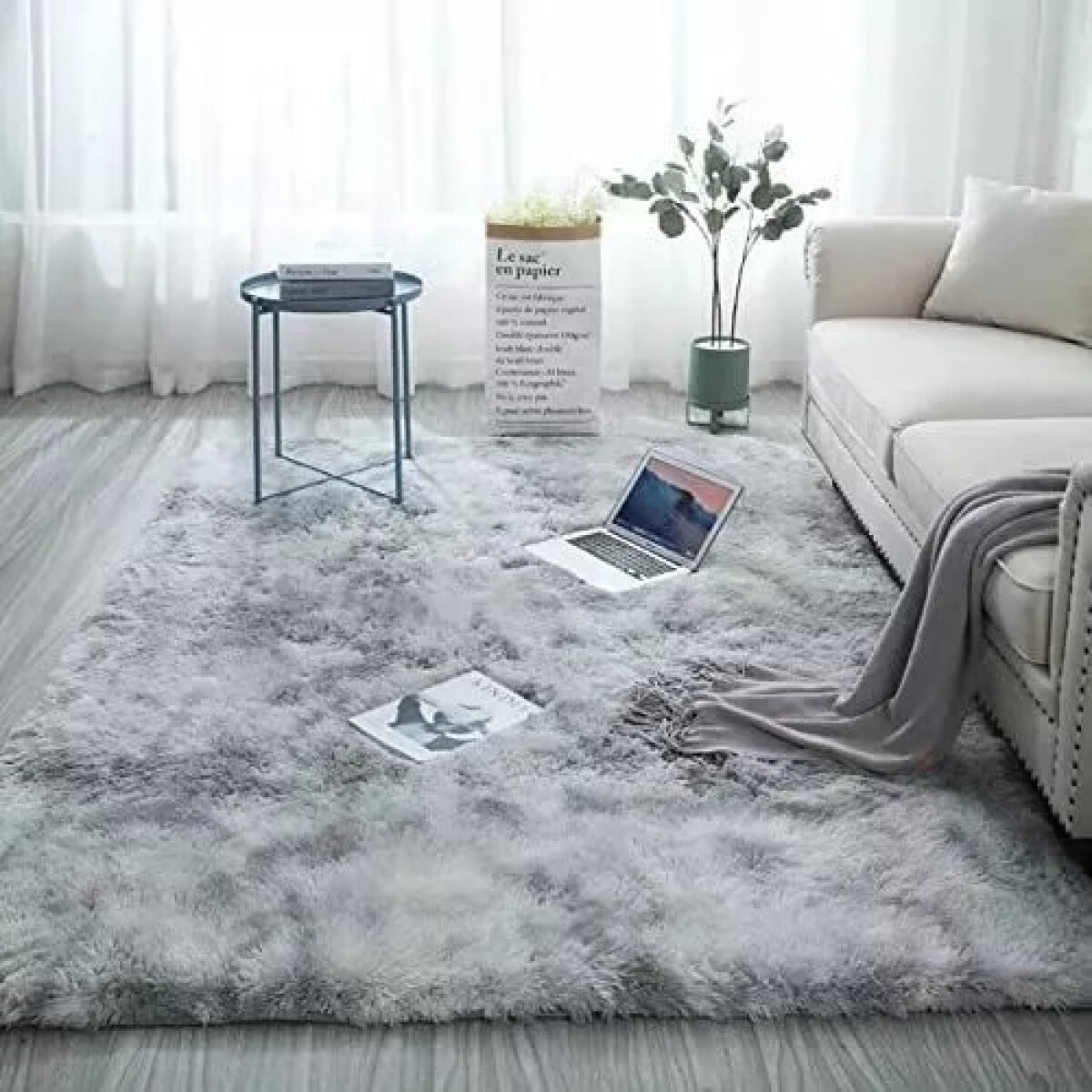 Alfombra Tapete Shaggy Peluda 150 X 200cm Pelo Alto - Gris 