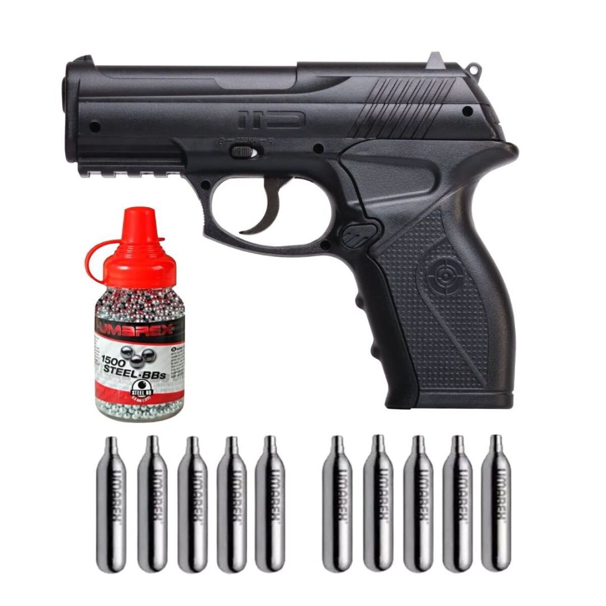 Combo Pistola Crosman C11 Co2 4,5mm - 10 Garrafas - 1500 Balines 