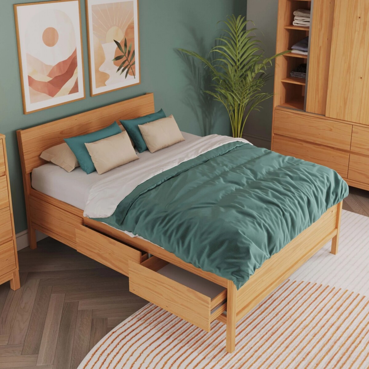 Cama 2 plazas 6 Cajones - Madera Maciza - Square 