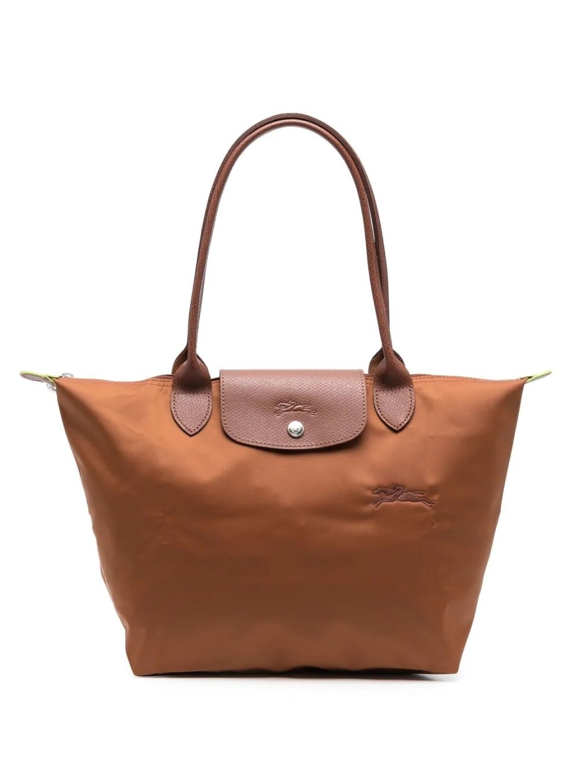 Longchamp -Cartera Longchamp plegable de nylon con cierre y asa larga, Le pliage M Marrón