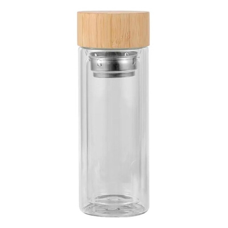 Botella de vidrio doble pared con infusor 300 ml Marrón