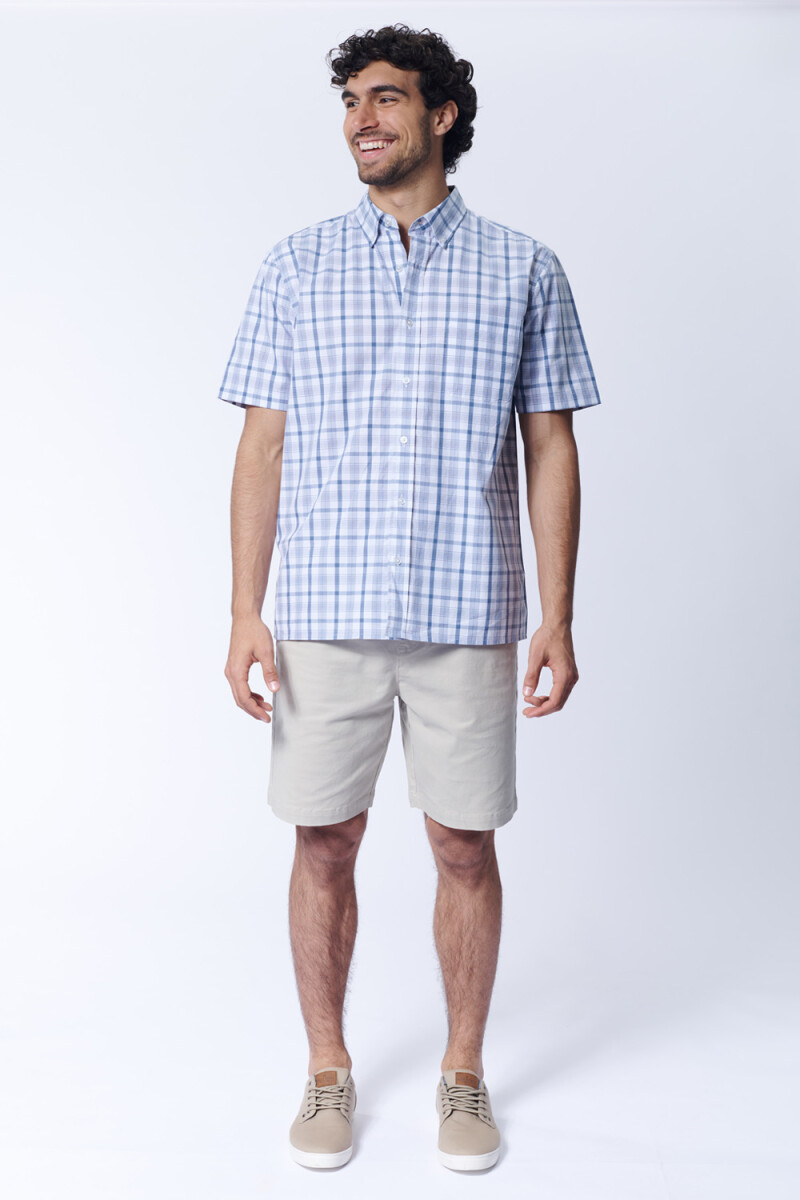 Camisa manga corta a cuadros Celeste