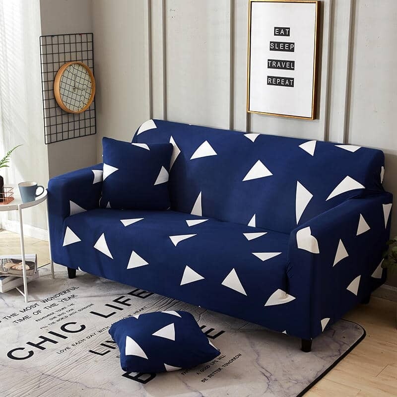 Funda sillón 2 cuerpos estampada Triángulos Azul