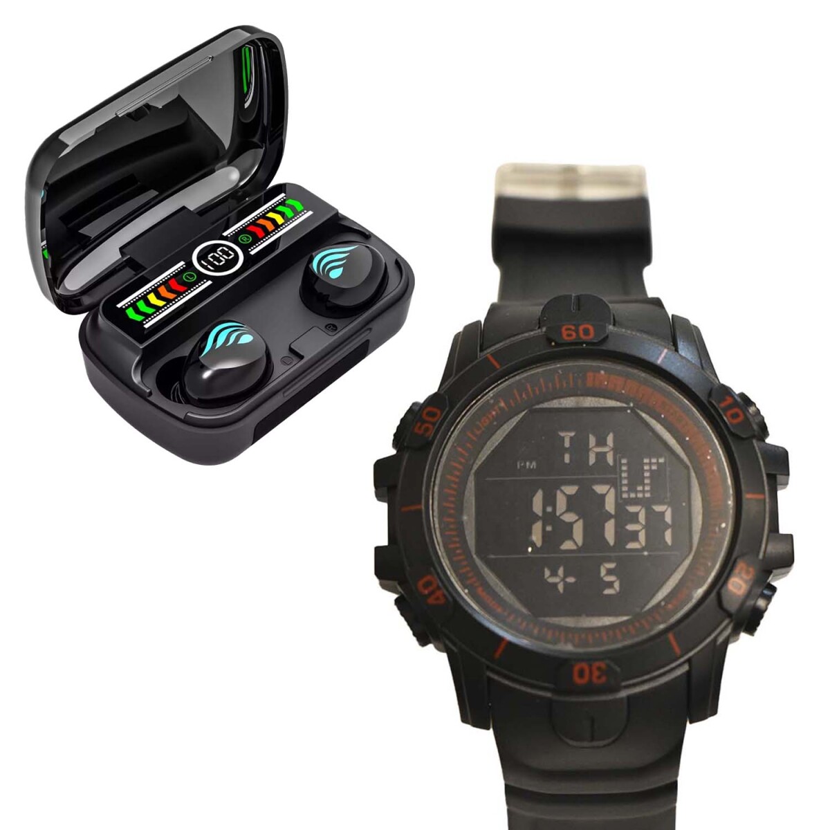 Set Reloj Deportivo Hombre + Auriculares M27 Inalámbricos BT - Rojo 