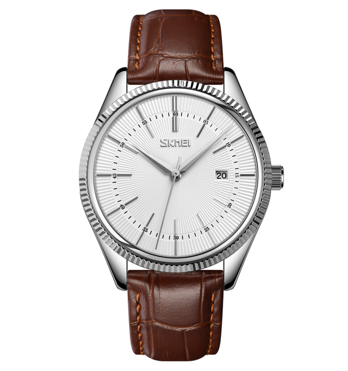 Reloj Clásico Para Hombre Skmei 9298sisibn Color Marrón Con Esfera Plateada 