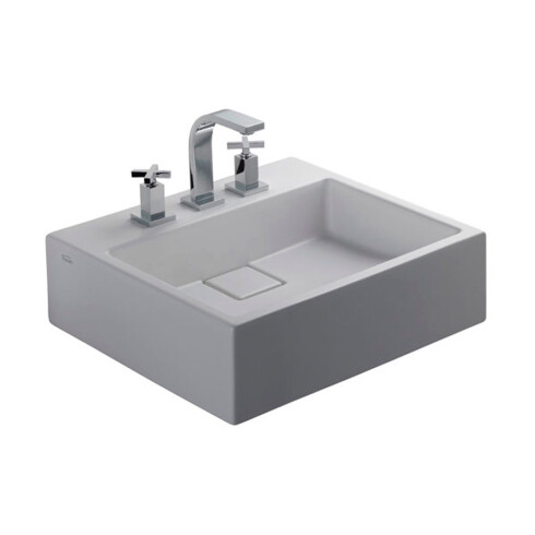 Bacha Rectangular De Loza Blanca De Apoyo - 3 Agujeros 000