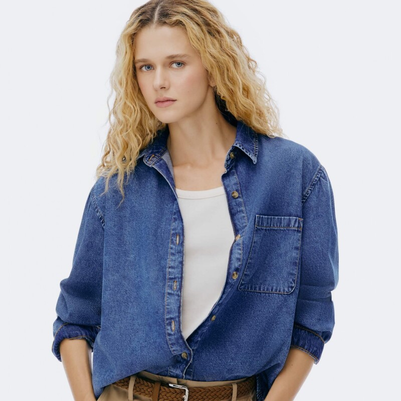 CAMISA ML FEM AZUL ESCURO