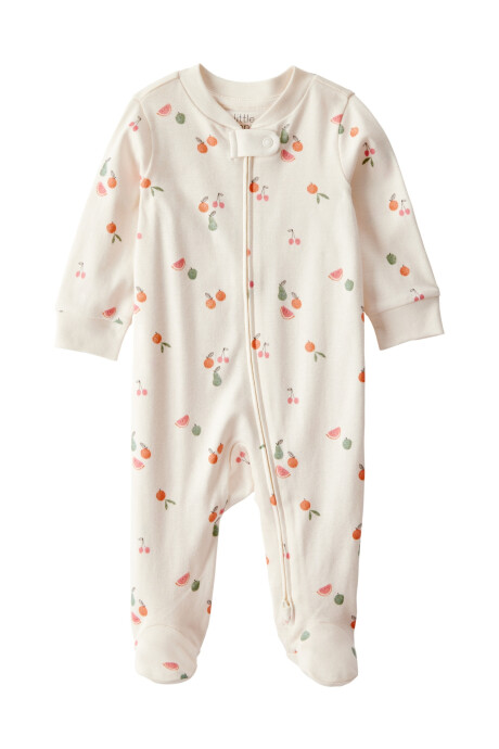 Pijama una pieza de algodón orgánico con pie, diseño frutal Sin color