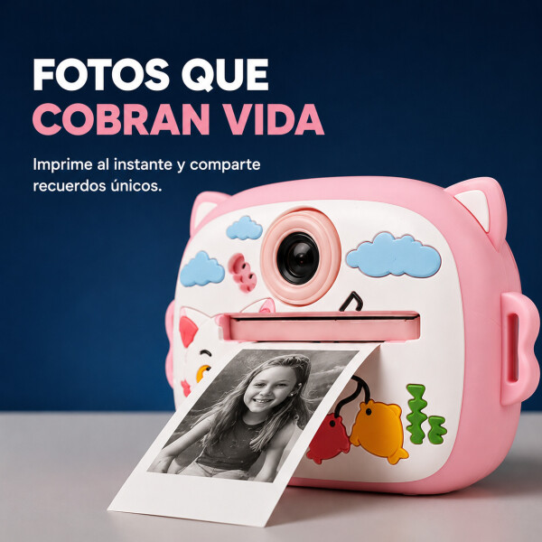 Cámara Gatito Infantil Instantánea 48MP Con Juegos Y Música Color Rosa
