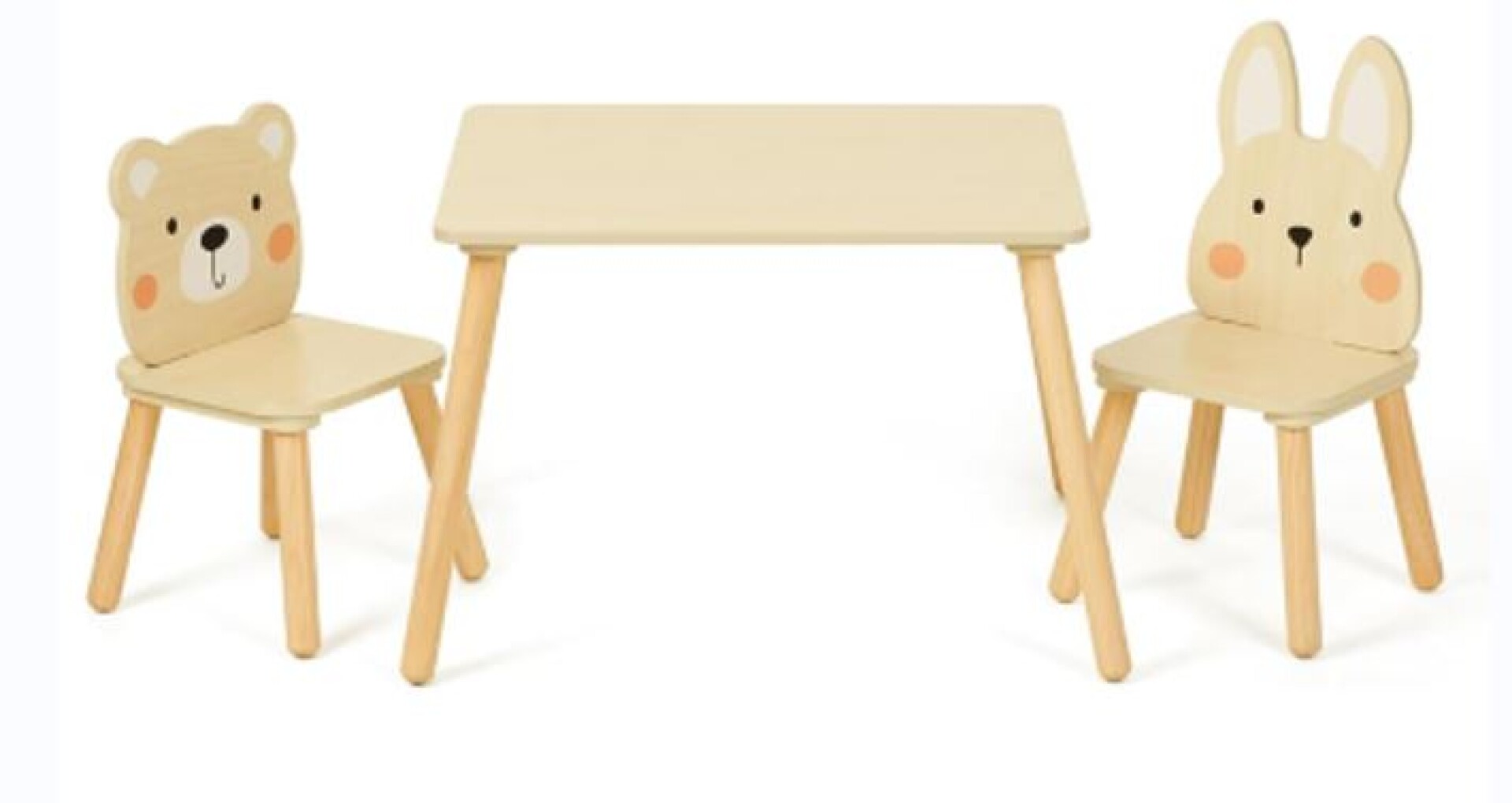 SET SILLAS Y MESA INFANTIL CONEJOS MADERA 