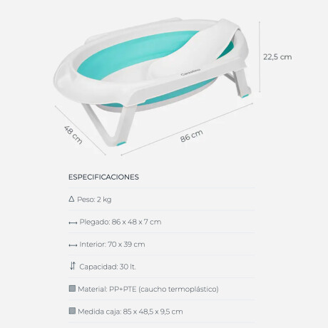 Bañera Plegable con Soporte para Bebé Carestino 30 Litros Aguamarina