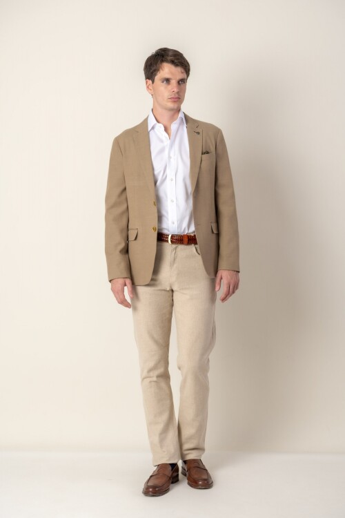 Pantalón 5 bolsillos de Lino Beige