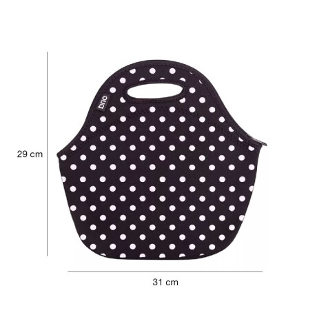 Lunchera Neopreno Brio Bolso c/Forro Aislante Térmico y Asa Negro Lunares Blancos