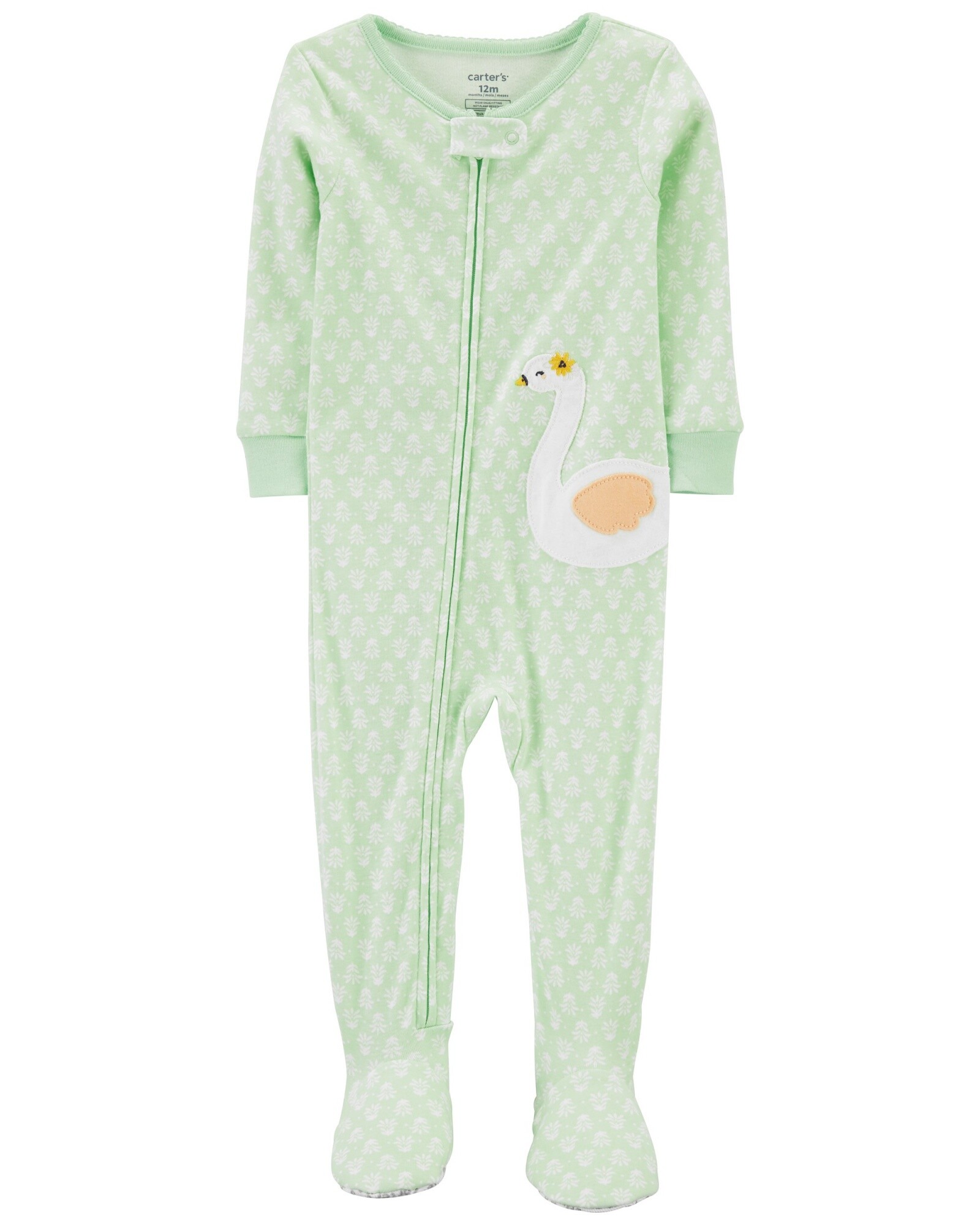 Pijama una pieza de algodón con pie, estampa cisne Sin color