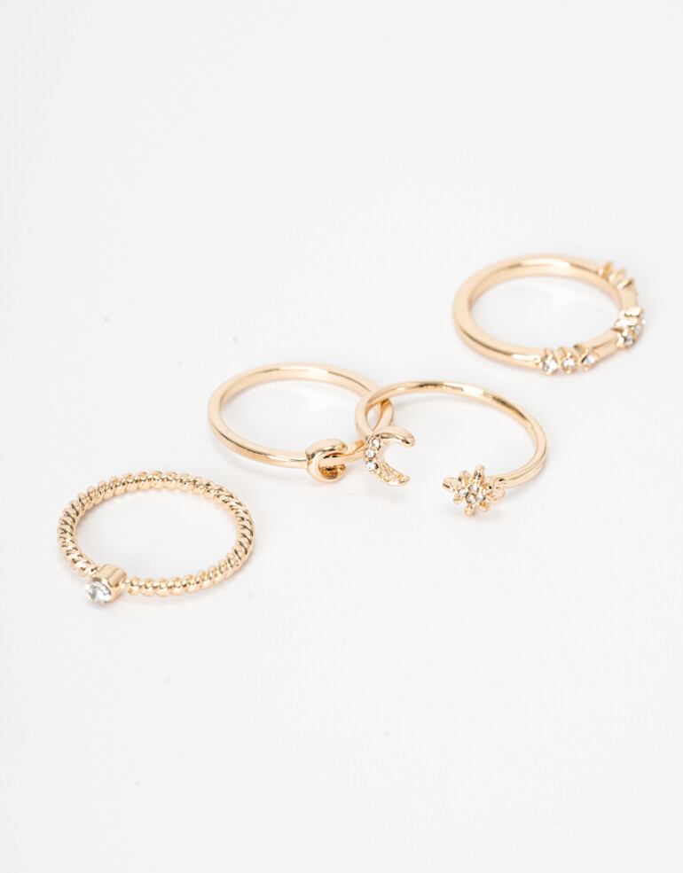 Sets Anillos Metal Set De Anillos Con Strass - Dorado