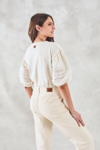 Remera Algodón Combinada Crudo