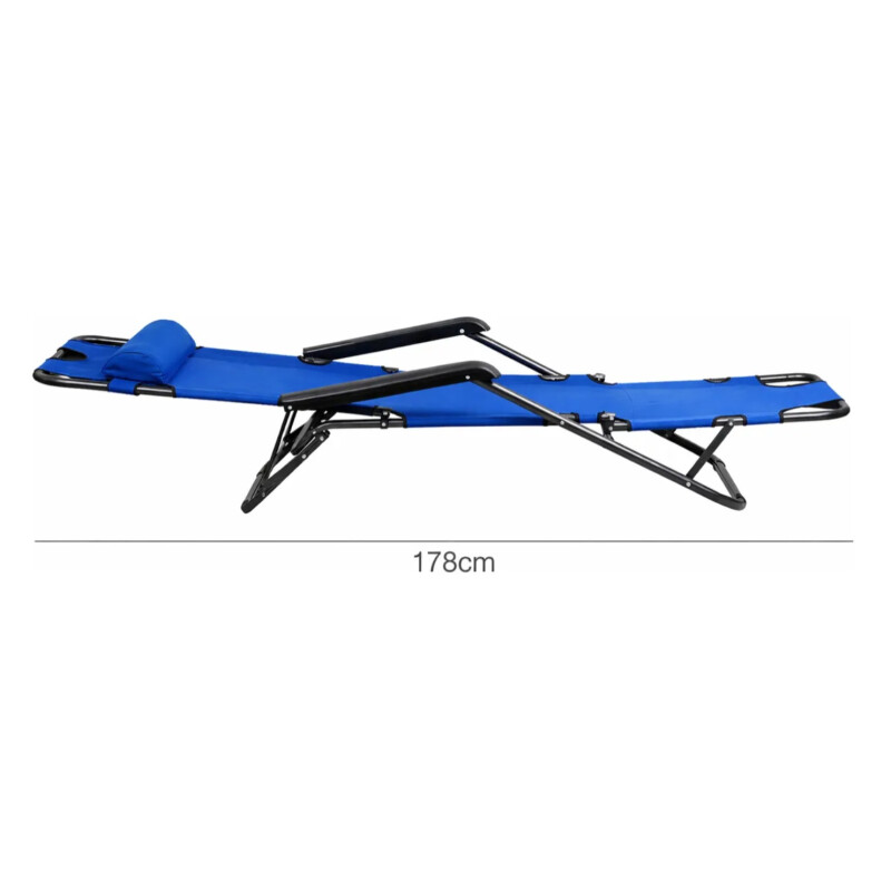 Silla Reposera Catre Plegable Anatómica Liviana Con Almohada Azul