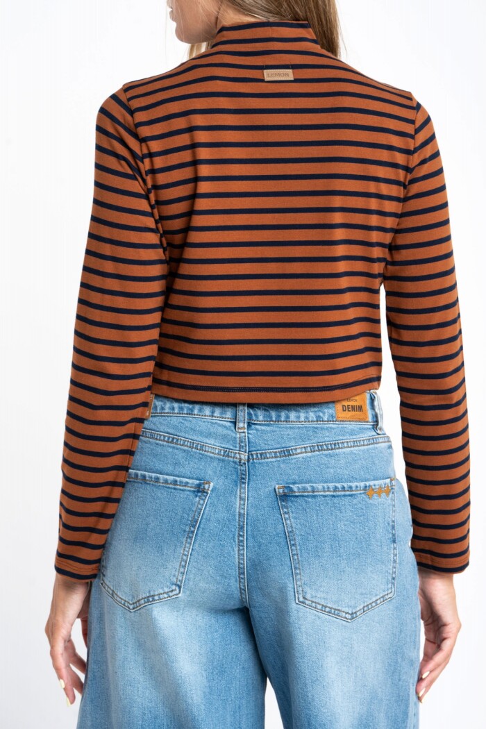 Polera Alogodón Elastano Rayada Camel