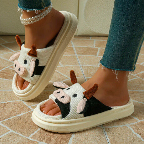 Pantufla Vaca Sandalia Suela Alta Suaves Cómodas Negro