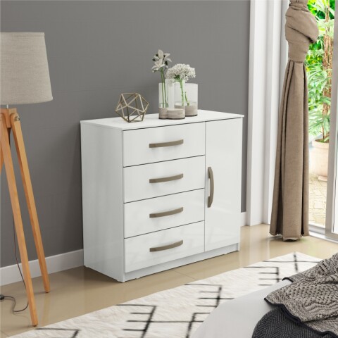 [OUTLET] Cómoda Cajonera para Dormitorio de 4 Cajones y 1 Puerta en MDP - Blanco [MUEBLE ARMADO SOLO RETIRO] [OUTLET] Cómoda Cajonera para Dormitorio de 4 Cajones y 1 Puerta en MDP - Blanco [MUEBLE ARMADO SOLO RETIRO]