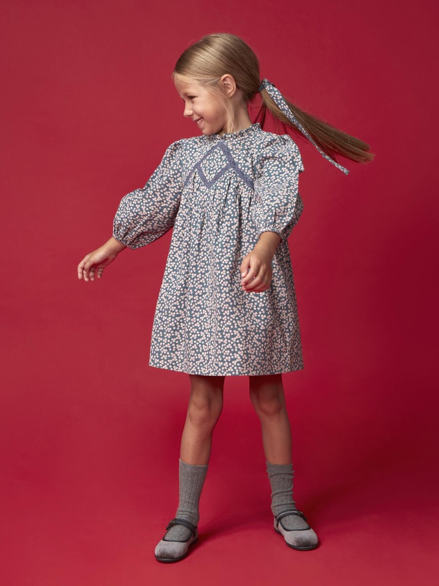 Vestido Flores Azul Medio Oscuro