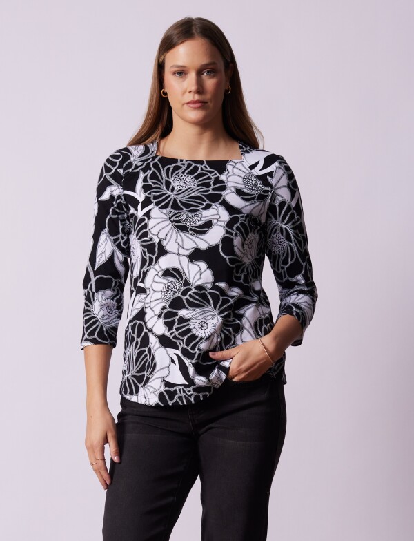 Remera Algodón Print NEGRO/BLANCO