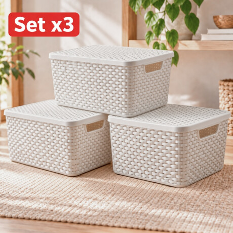 Set x3 Caja ratán 20 lts BLANCO