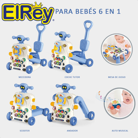 Andador Caminador Bebé Musical Buggy con Guía 6 En1 Celeste