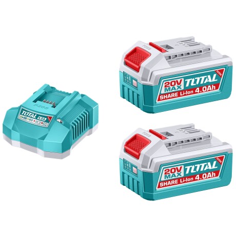 2 Baterías Litio Ion 4.0Ah + Cargador Rápido 4A 20v 2 Baterías Litio Ion 4.0Ah + Cargador Rápido 4A 20v