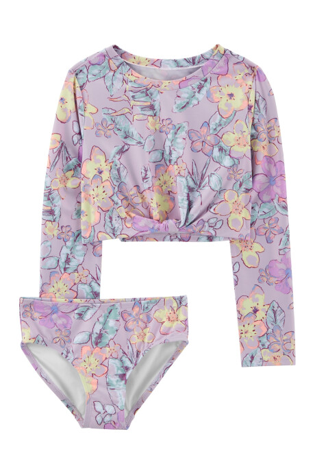 Malla de baño dos piezas, protección UPF 50+, manga larga y diseño floral Sin color