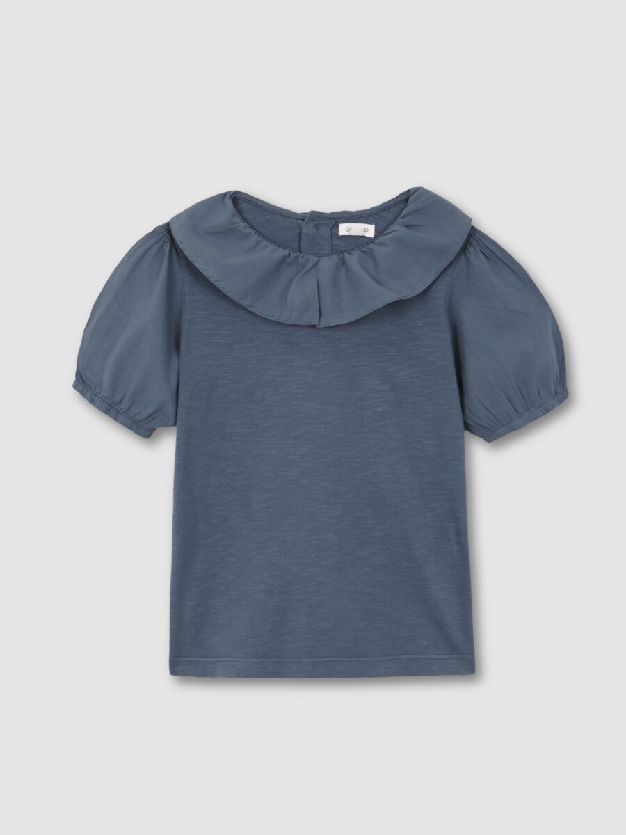 Camiseta De Manga Corta Y Cuello Volante Azul Pato