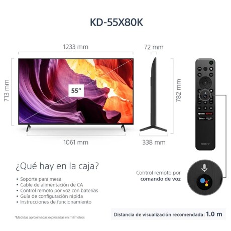 TV SONY 55" | X80K| 4K Ultra HD | Alto rango dinámico (HDR) | Smart TV (Google TV) BLACK