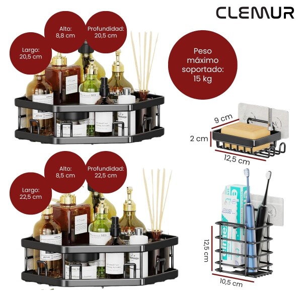 Set X5 Estante Organizador Esquinero Ducha Baño Jabonera Accesorios Con Adhesivo Imback Color Negro Set X5 Estante Organizador Esquinero Ducha Baño Jabonera Accesorios Con Adhesivo Imback Color Negro