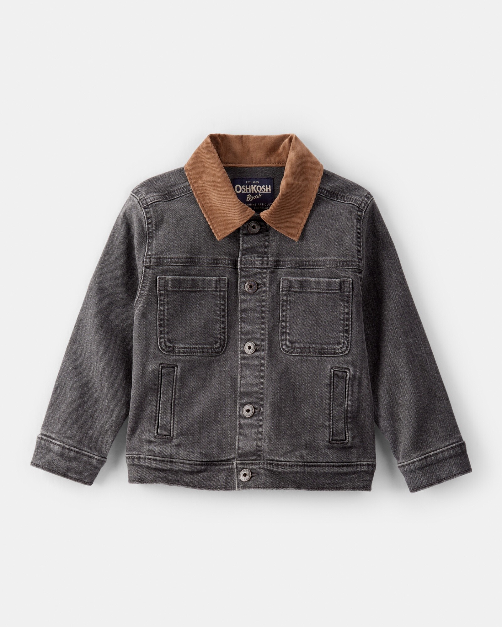 Campera jean negra con cuello de pana Sin color