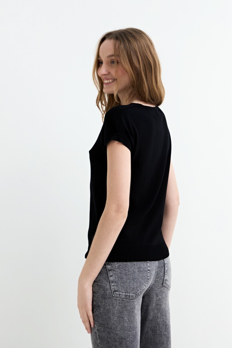Sweater m/c escote V NEGRO