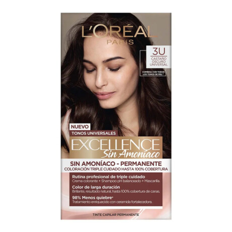 Tintura Para Cabello L'Oréal Paris Excellence Nudes No Amoniaco 3U Castaño Oscuro Universal Tintura Para Cabello L'Oréal Paris Excellence Nudes No Amoniaco 3U Castaño Oscuro Universal