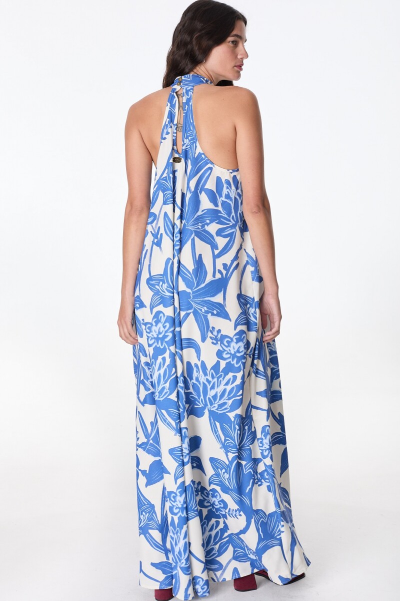 Vestido Largo Mixture Flores Azul