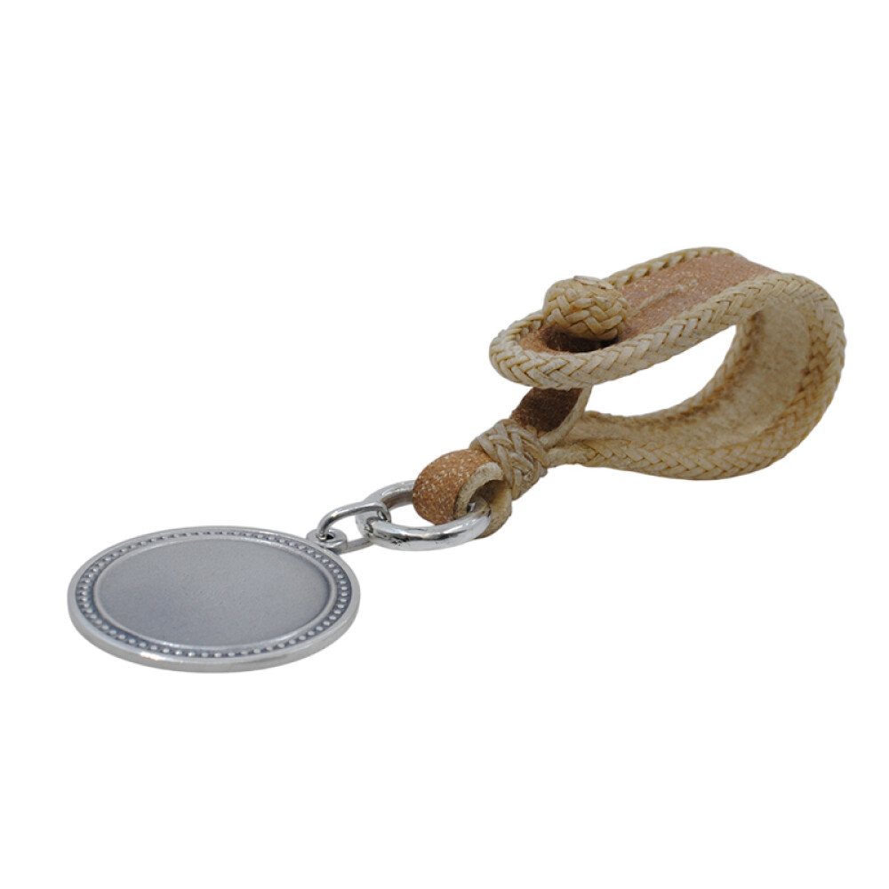 Llavero en cuero y medalla de plata para grabar 33mm Llavero en cuero y medalla de plata para grabar 33mm