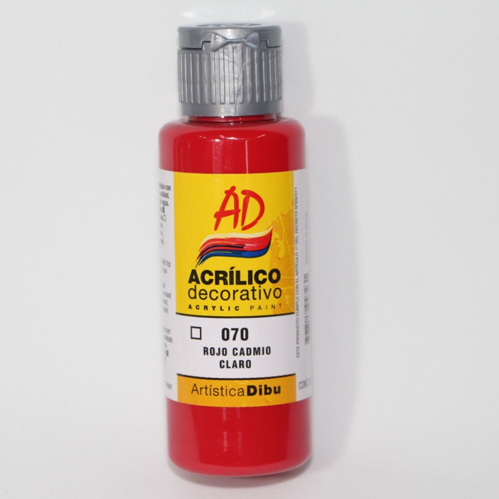 PINTURA ACRILICA ARTISTICA DIBU 60 ML. DIFERENTES COLORES COLOR ROJO CADMIO CLARO 070