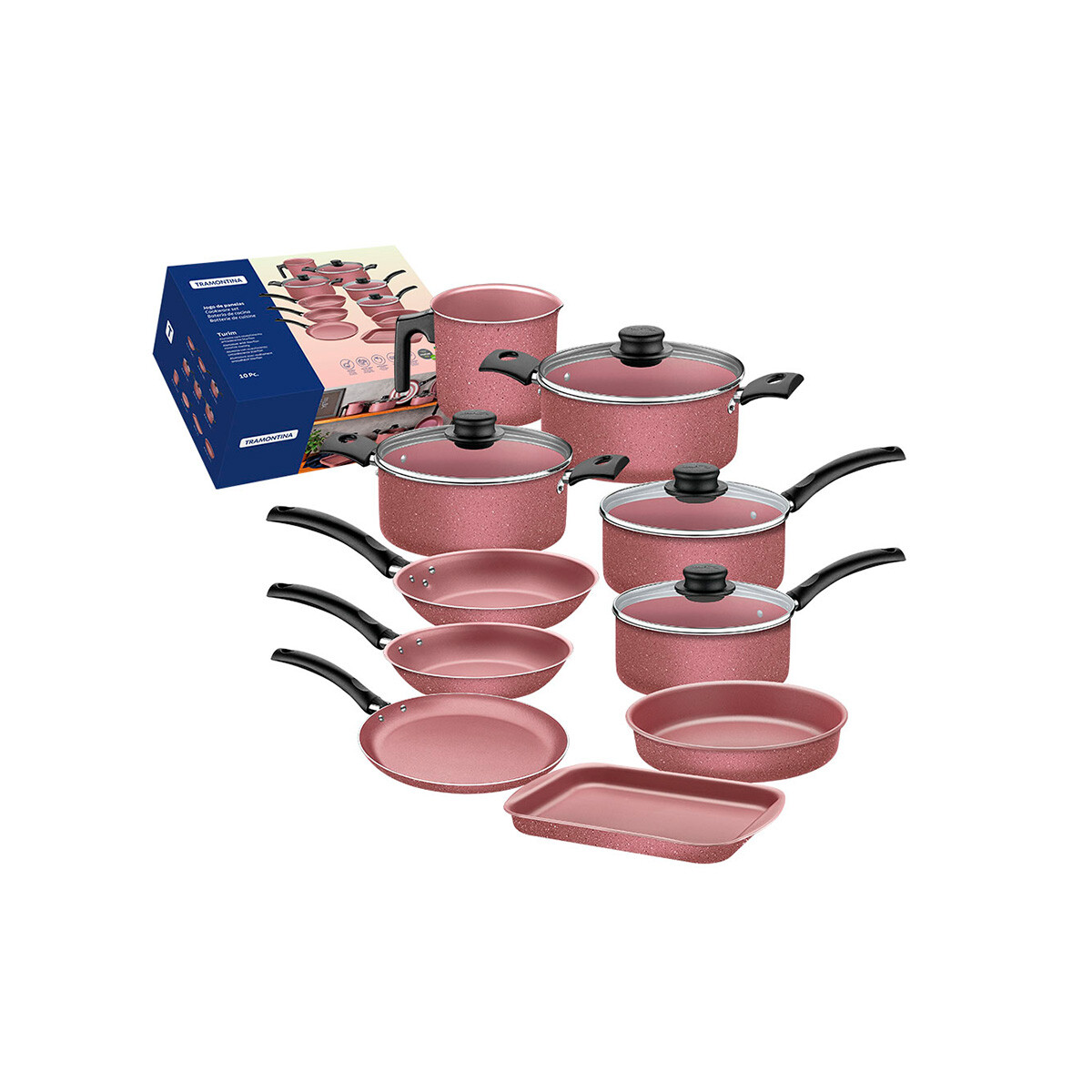 Juego Batería De Cocina Turim Rosa Tramontina 14 Piezas 