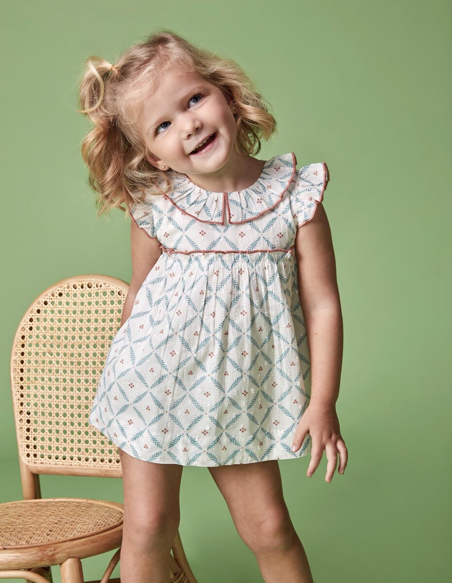 Vestido Con Estampado De Ramitas - Blanco 