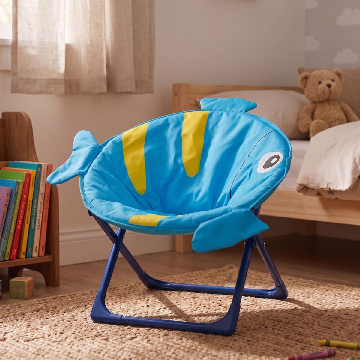 Silla Honguito Infantil Plegable de Metal - Pez Azul 