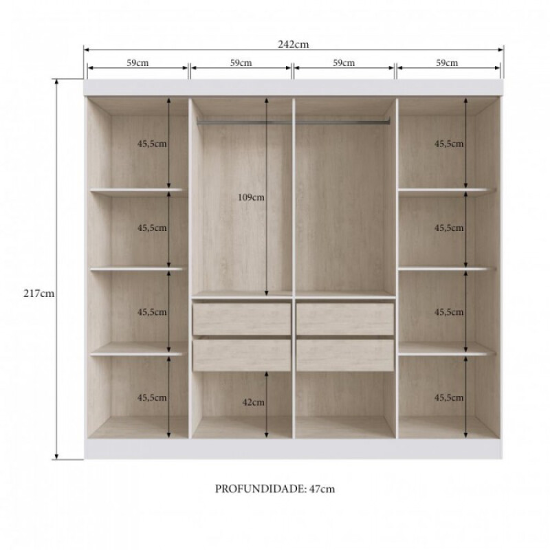 Ropero Placard 8 Puertas 4 cajones Dormitorio Blanco