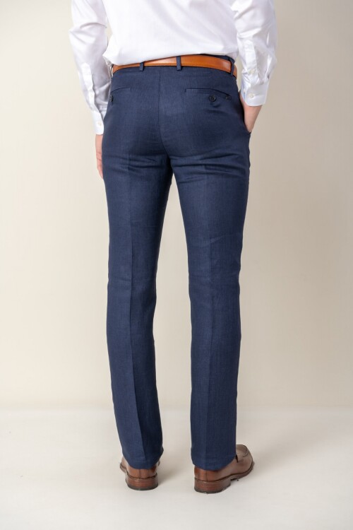 Pantalon de lino Classic Fit Azul
