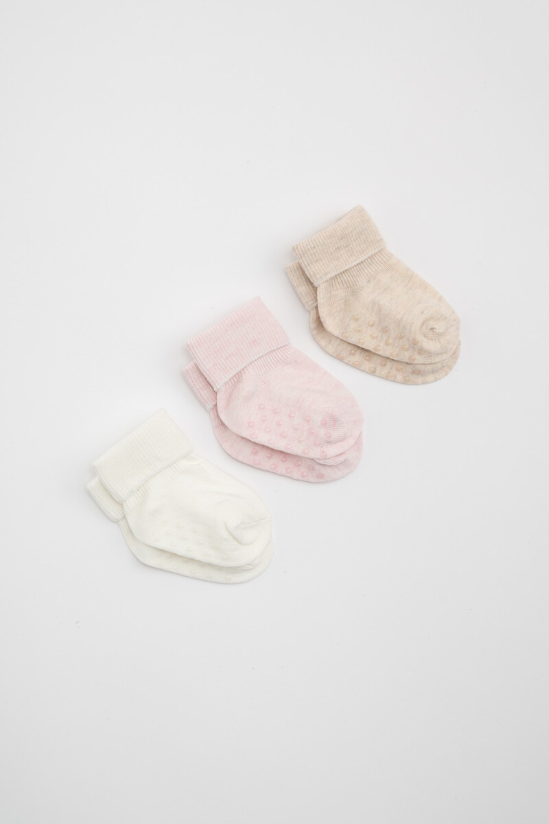 Pack x3 media soquete puño - Crudo, Rosa, Beige Melange 