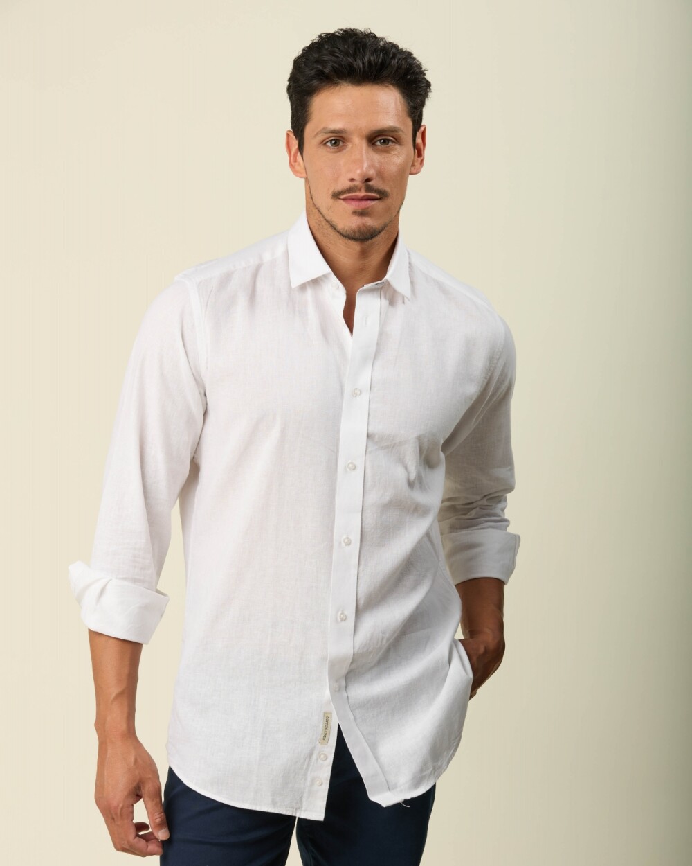 Camisa Lino Algodón Manga Larga Blanco