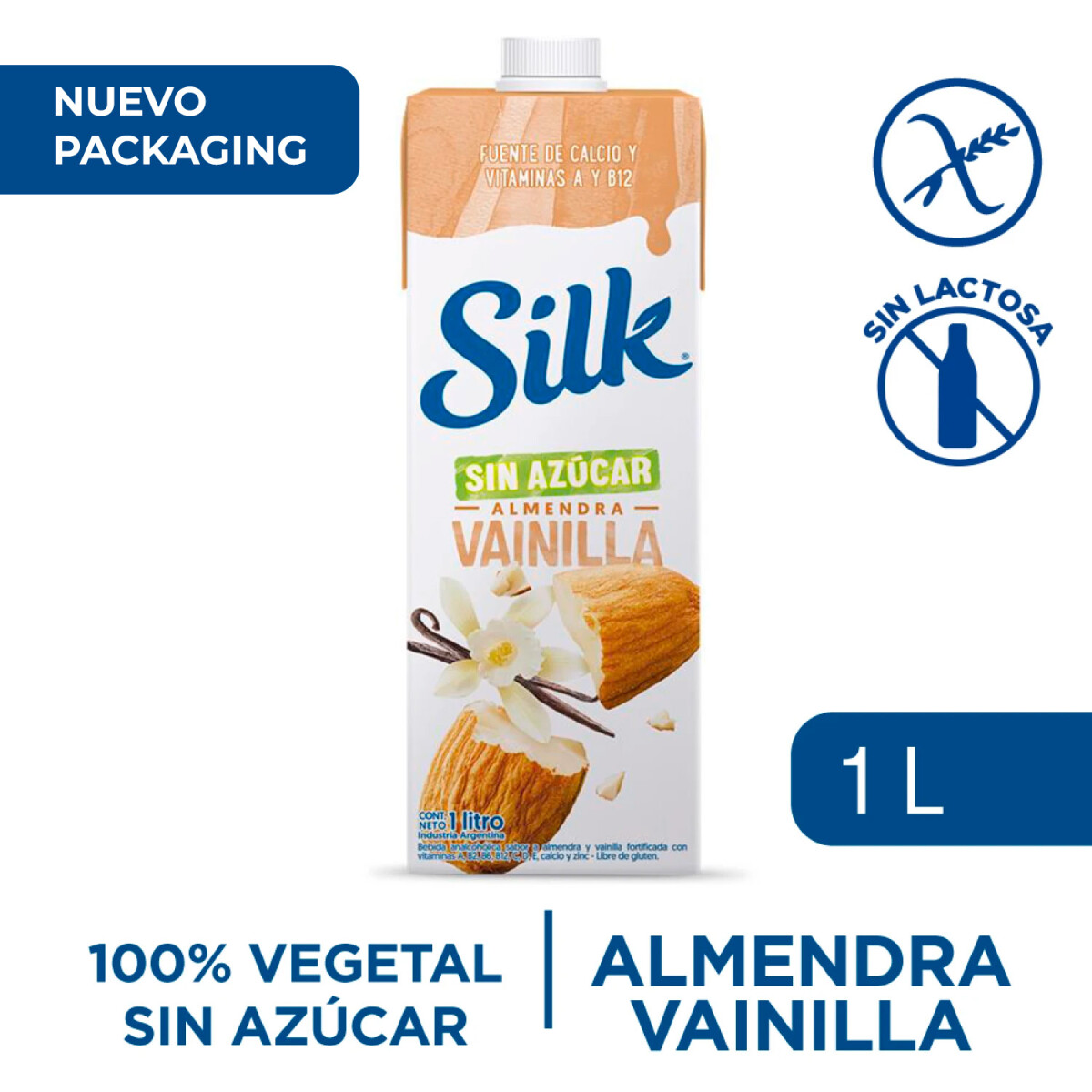 Leche Vegetal Silk Almendra Vainilla sin azúcar 1L 
